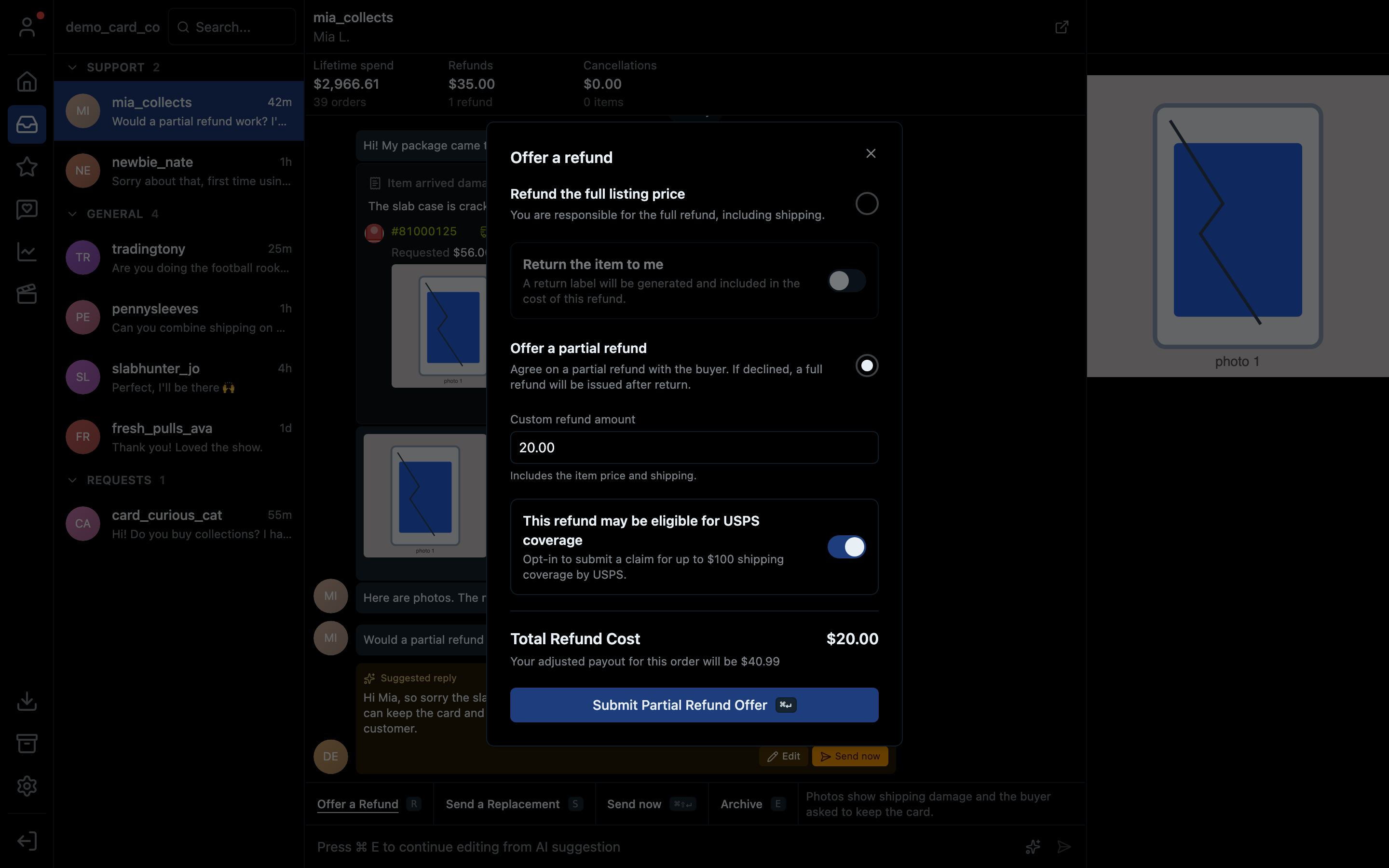 The Offer a refund dialog