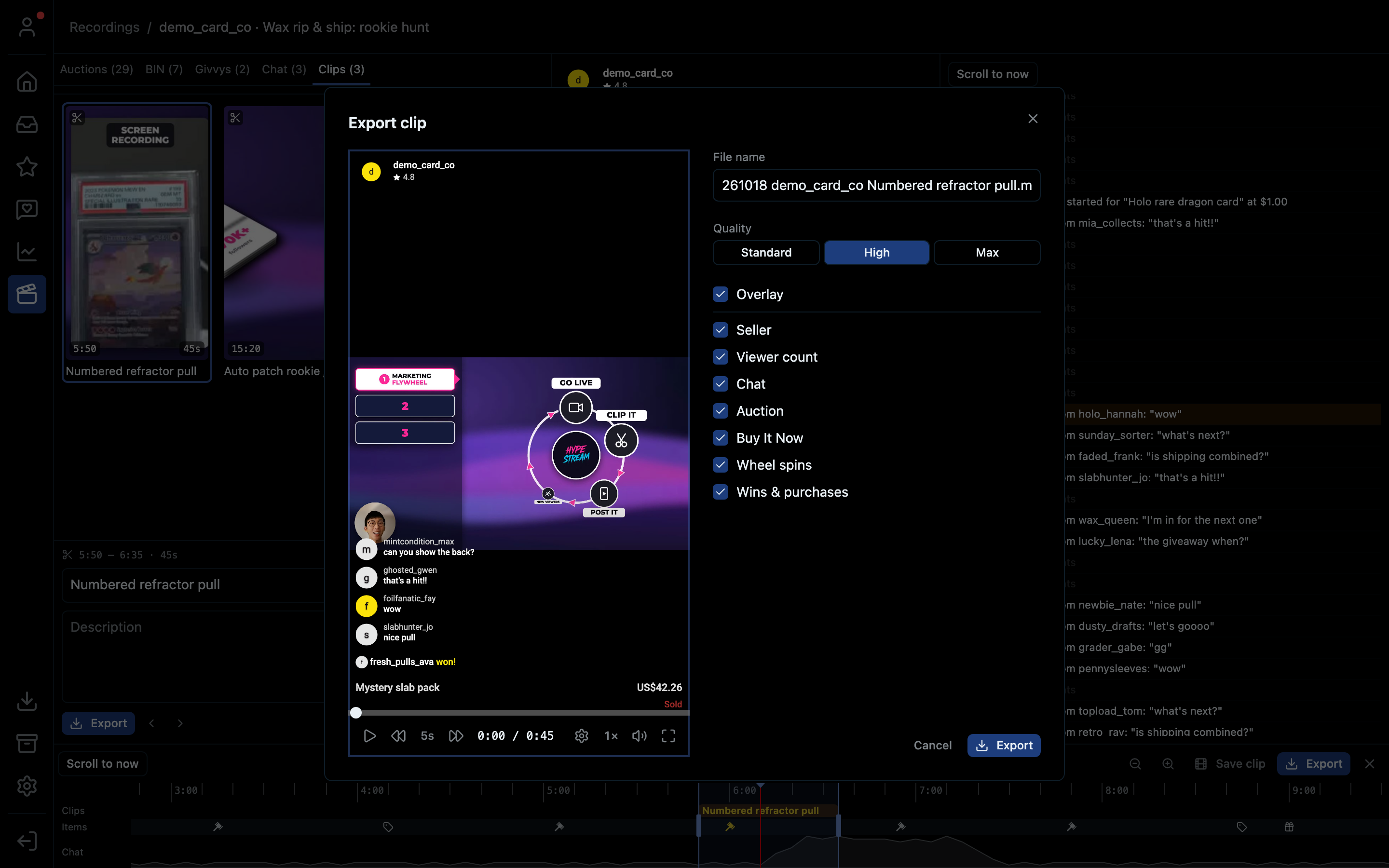 The Export clip dialog