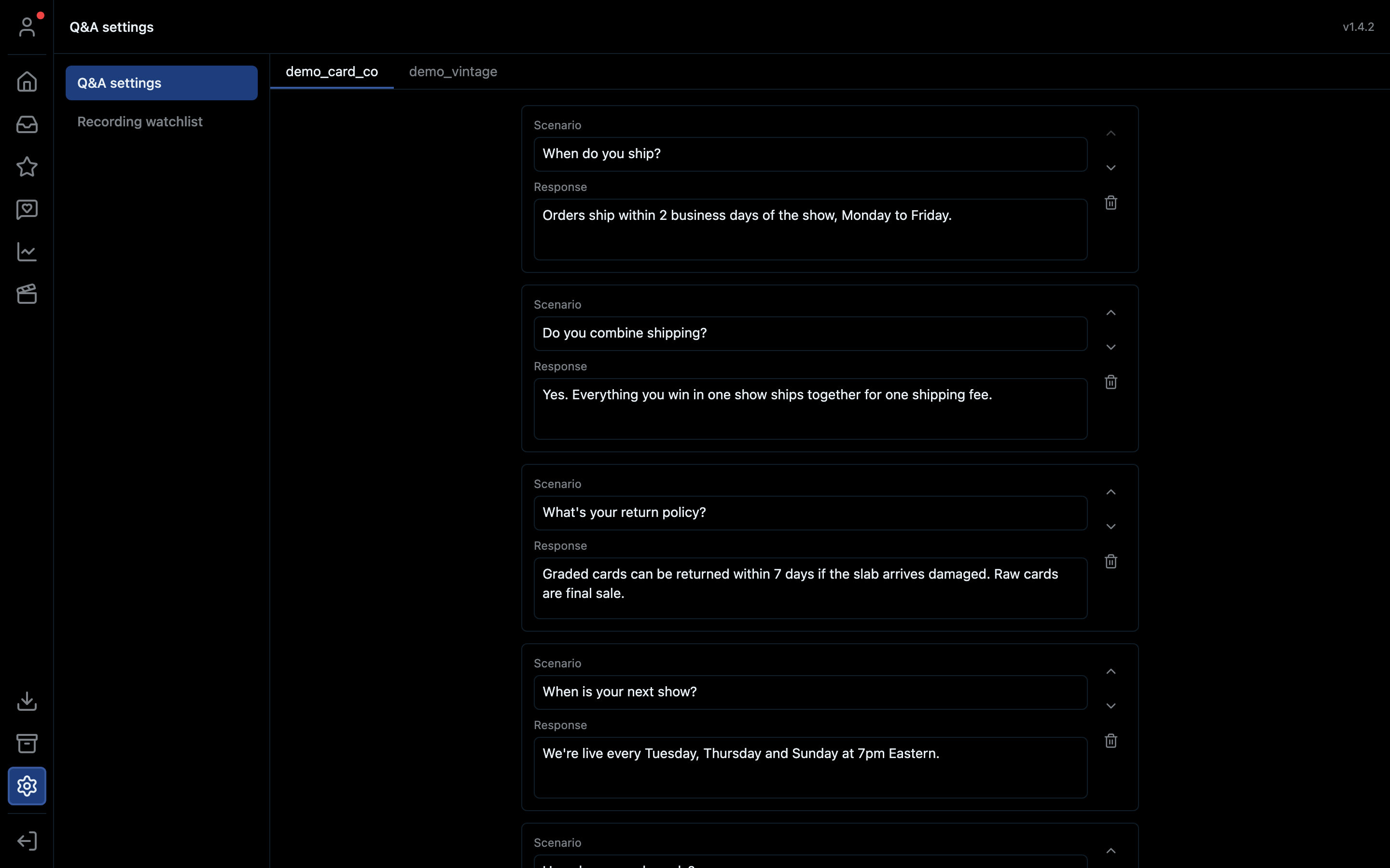 Q&A settings with scenario and response pairs
